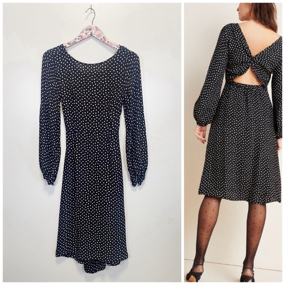 ANTHROPOLOGIE Agatha Midi Dress! Black & White Polka Dot Cut Out Back Size 4 - Picture 1 of 12